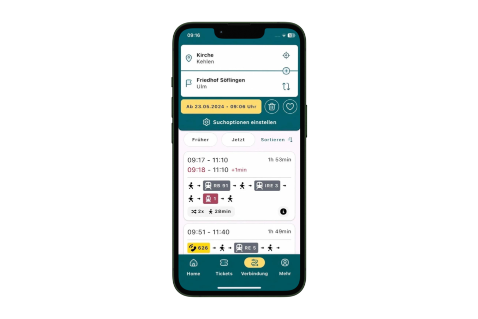 unser DING - App - Verbindungssuche